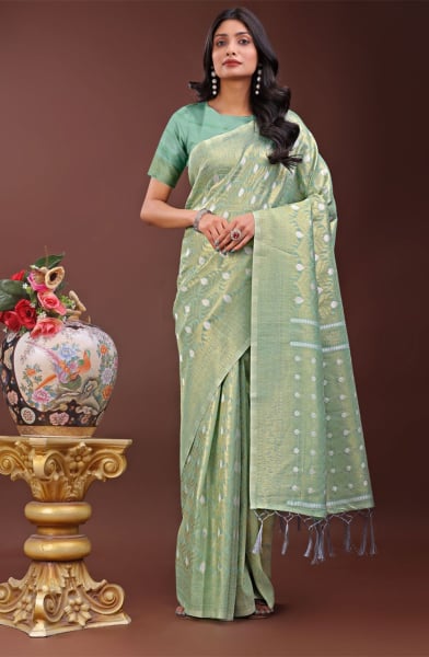 Teal Cotton Saree