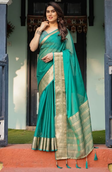 Teal Green Chiffon Saree