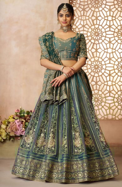 Teal Green Embroidered Designer Bridal Lehenga Choli