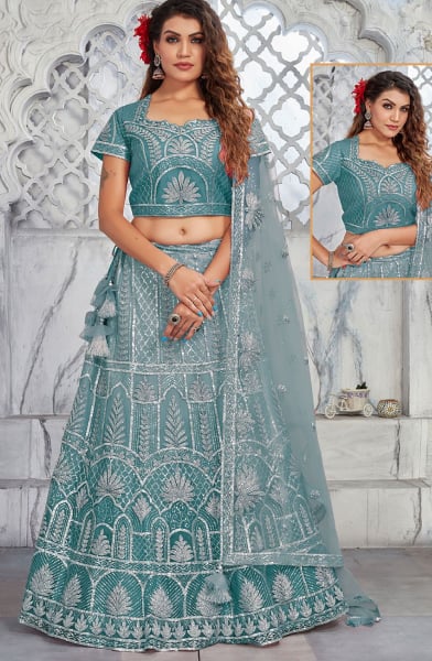 Teal Green Readymade Designer Lehenga Choli Set