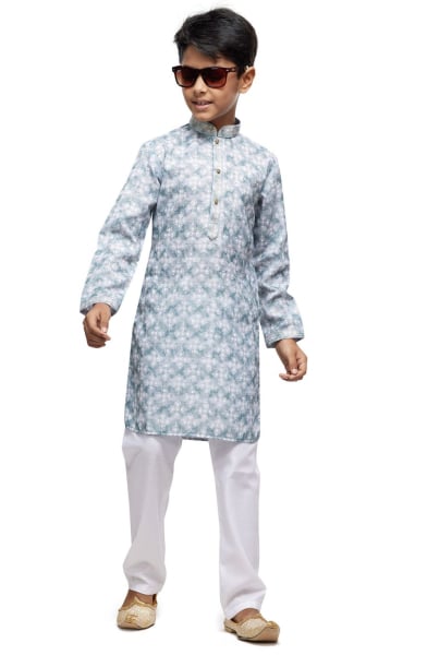 Teal Grey Boys Kurta Pyjama Set