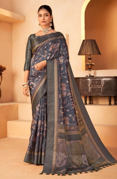 Timeless Dark Grey Jacquard Silk Saree