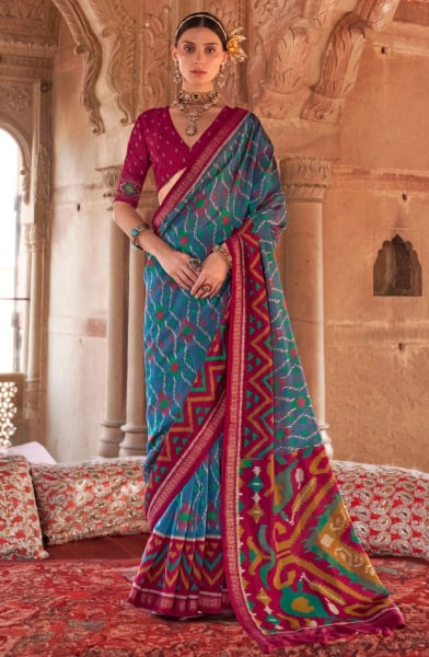 Turquoise Blue Georgette Party Wear Saree