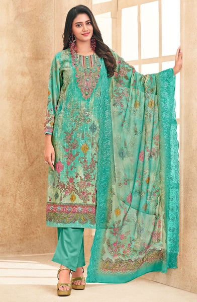 Turquoise Printed Lawn Cotton Pant Kameez