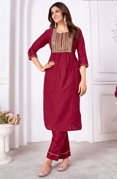 Maroon Silk Sequins Embroidered Pant Kameez Suit