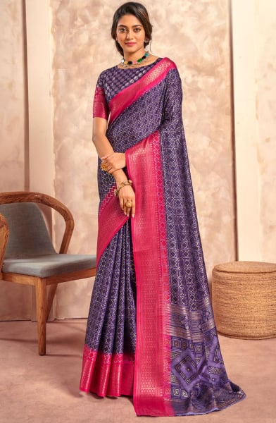 Violet Dola Silk Saree with Jacquard Border