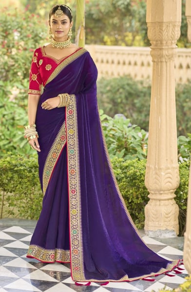 Violet Georgette Saree with Embroidered Blouse
