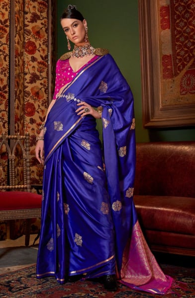 Violet Handloom Weaving Satin Saree