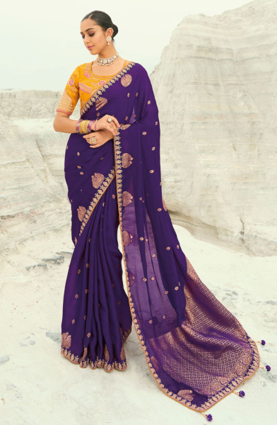 Violet Heavy Embroidered Designer Saree