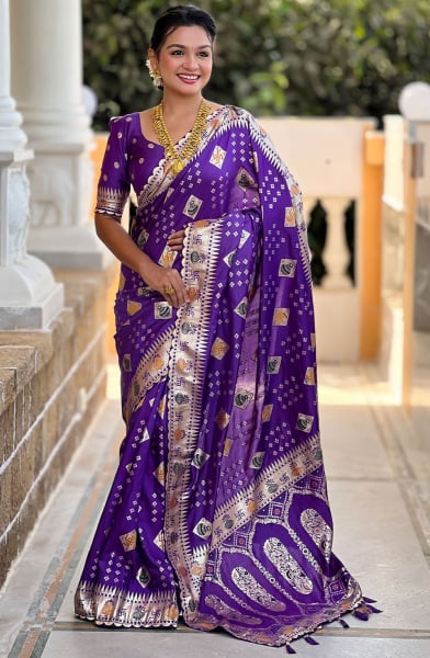 Violet Meenakari Weaving Dola Silk Saree