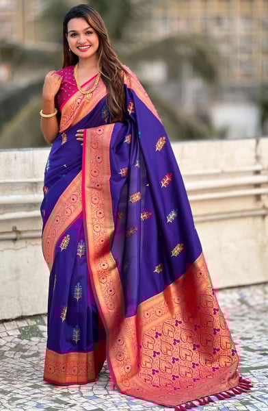 Violet Meenakari Weaving Soft Silk Saree