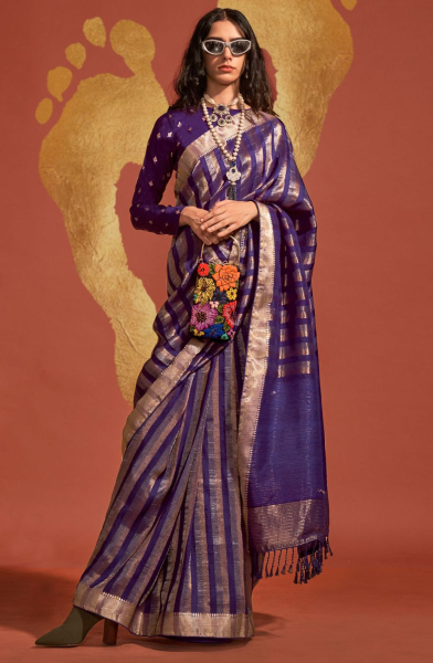 Violet Pure Viscose Handloom Weaving Saree