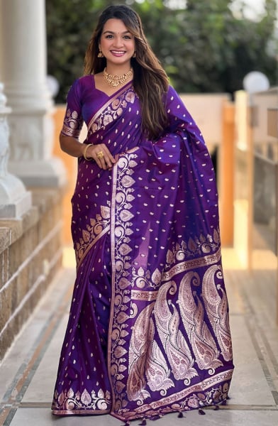 Violet Woven Banarasi Silk Saree