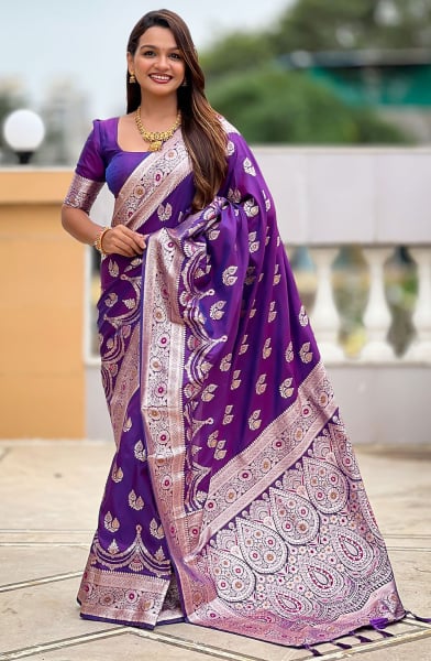 Violet Woven Banarasi Silk Saree