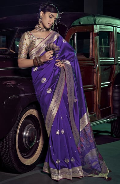 Violet Zari Woven Silk Saree