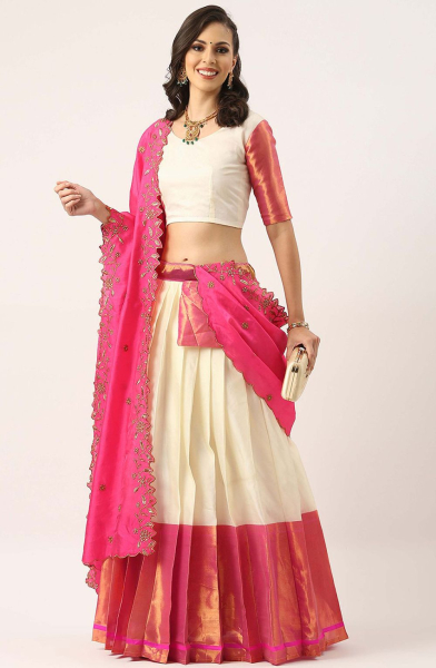 White Art Silk Lehenga Choli for Festival