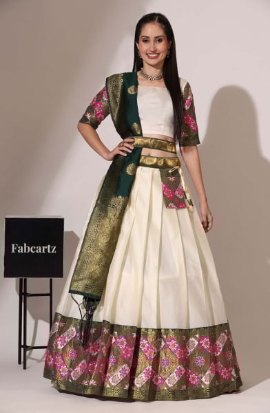 White Art Silk Party Wear Lehenga Choli Set