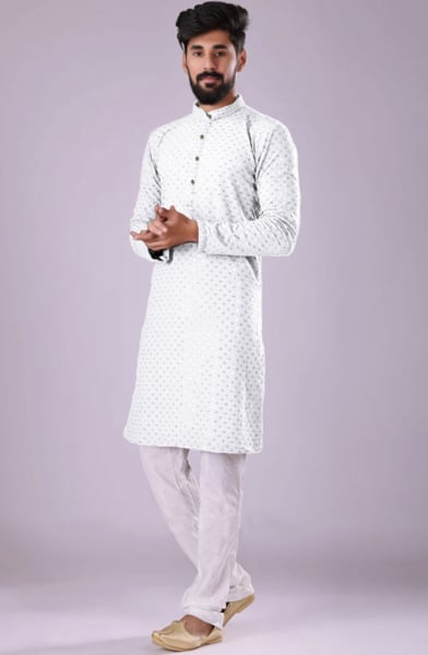 White Chikankari Rayon Kurta Set for Festival