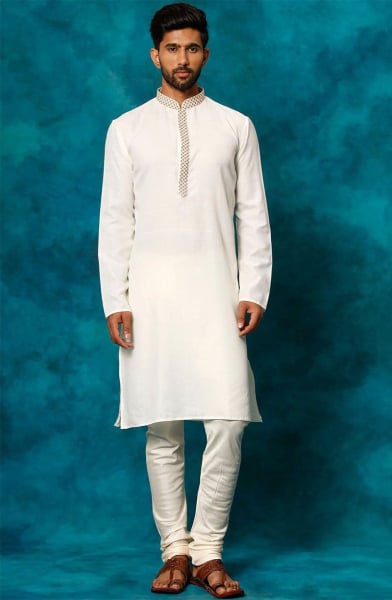 White Cotton Blend Kurta Set