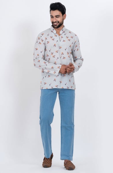 White Cotton Digital Printed Kurta for Festival