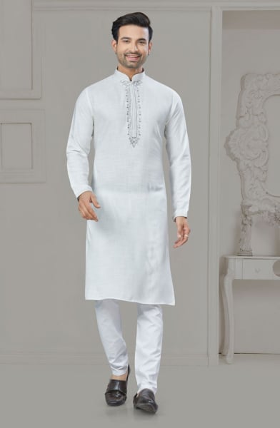 White Cotton Kurta Pyjama Set