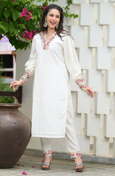 White Cotton Kurta with Bottom