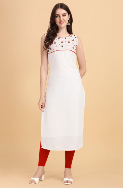 White Cotton Slub Embroidered Kurti
