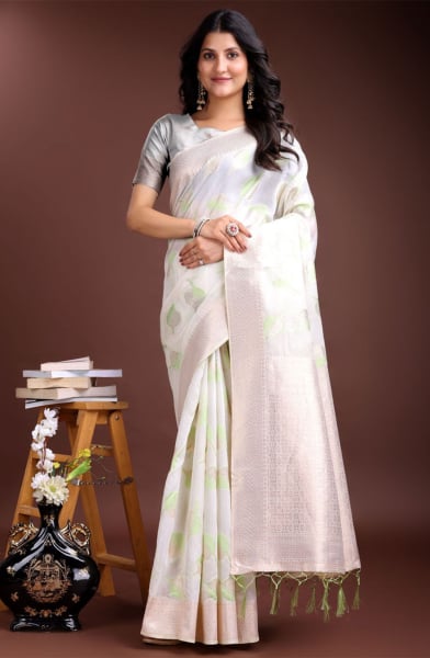 White Cotton Woven Saree