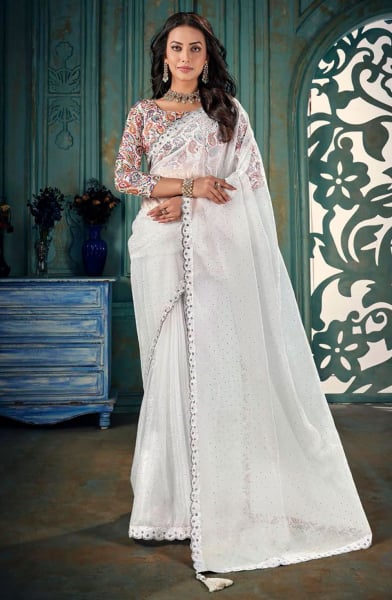 White Crush Silk Party Wear Saree