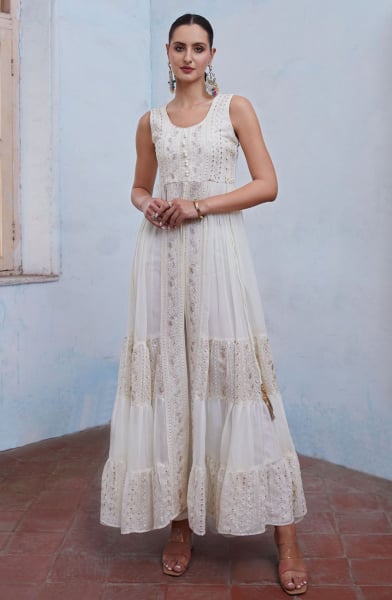 White Designer Pant Kameez Suit