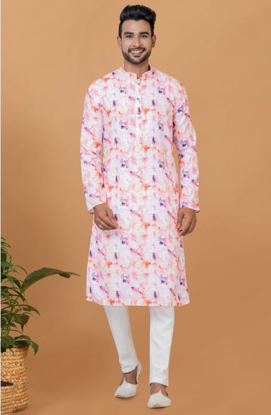 White Digital Printed Kurta Set for Festival