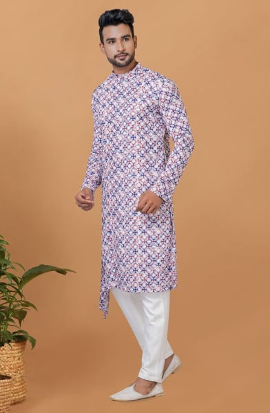 White Digital Printed Kurta Set for Festival