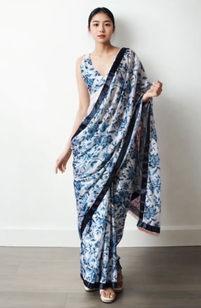 White Digital Printed Party Wear Saree