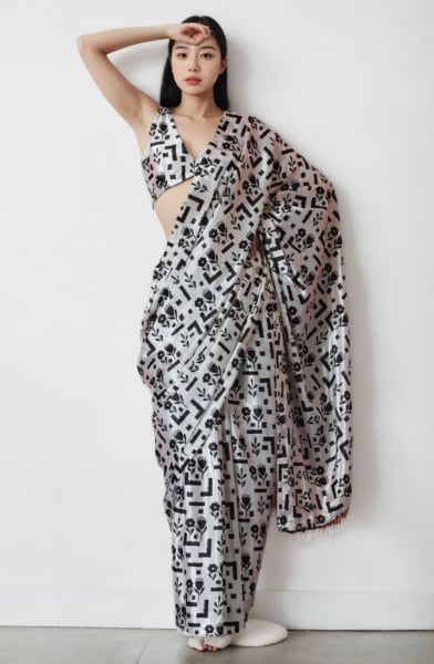 White Digital Printed Party Wear Saree