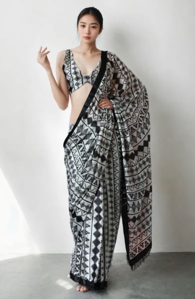 White Digital Printed Party Wear Saree
