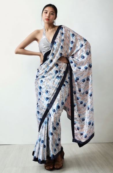 White Digital Printed Party Wear Saree