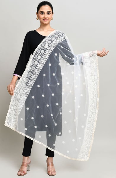 White Embroidered Dupatta