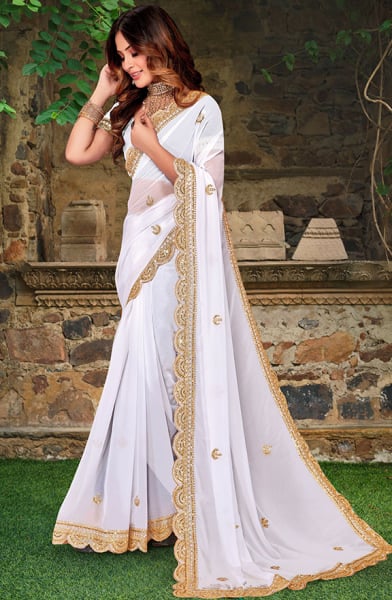White Embroidered Georgette Saree
