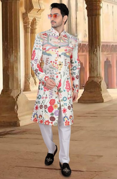 White Embroidered Silk Designer Indo Western
