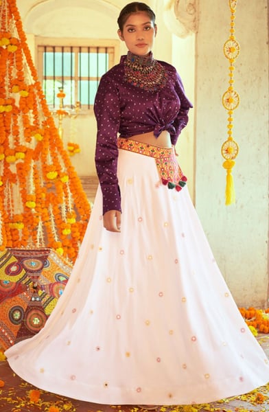 White Ethnic Skirt with Top for Party