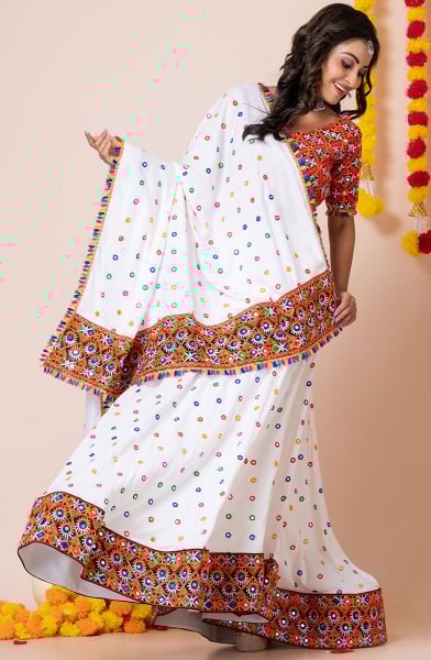 White Gamthi Work Rayon Chaniya Choli