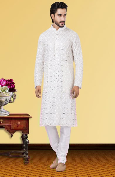 White Georgette Kurta Pyjama Set