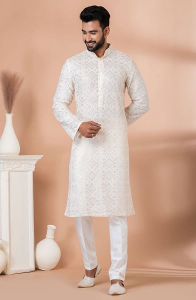 White Georgette Sequins Embroidered Kurta Set