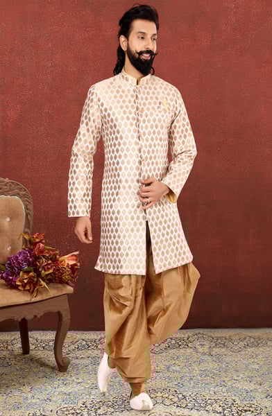 White Jacquard Silk Indo Western