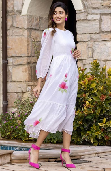White Kota Checks Digital Printed Kurti