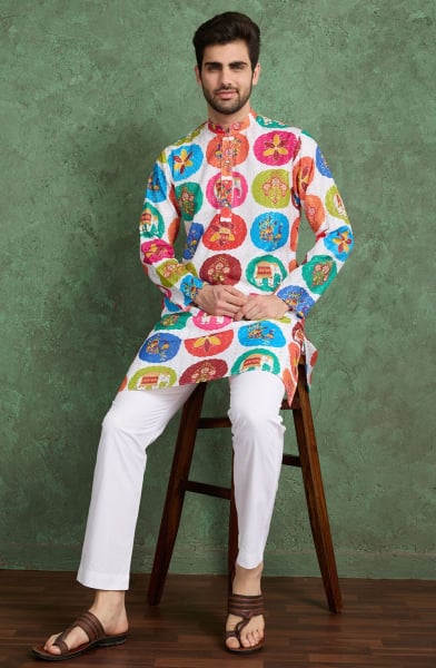 White Printed Rayon Kurta Set