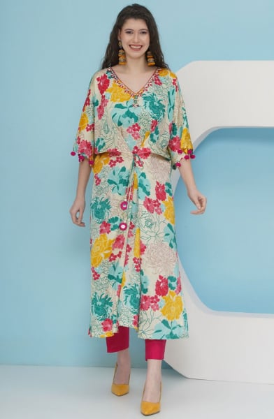White Printed Stylish Kurta Set