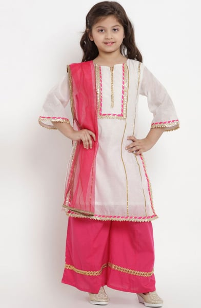 White Pure Chanderi Silk Sarara Kameez Suit
