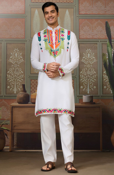 White Pure Cotton Readymade Kurta for Festival