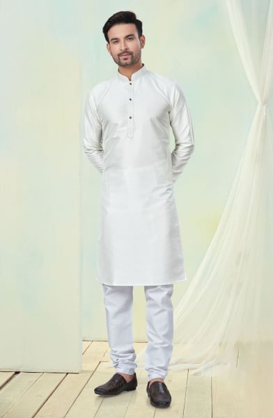 White Pure Silk Festival Wear Kurta Set